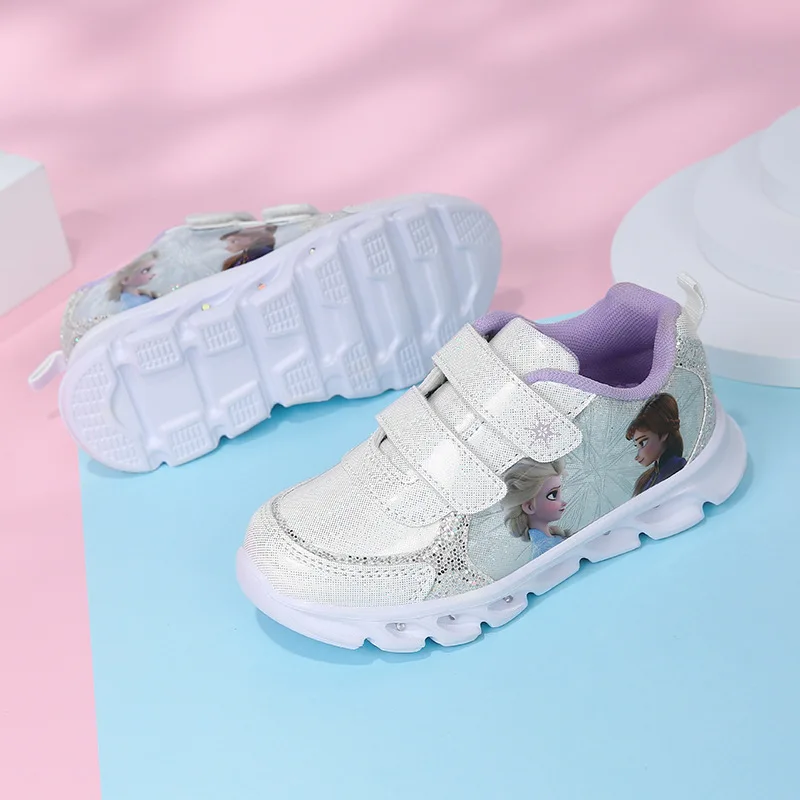 Disney-zapatos informales de Frozen 2 para niños y niñas, zapatillas deportivas con luz LED y flash, zapatos de princesa elsa para bebés