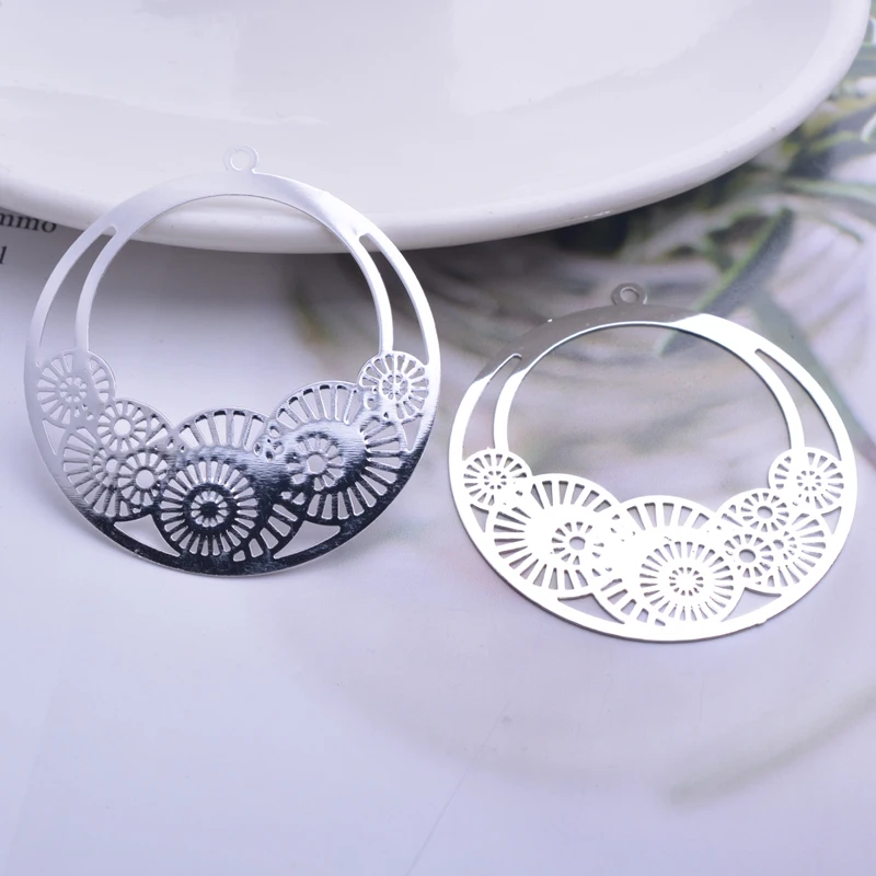 6pcs 38*40mm Filigree Charms Rose gold color Round charms laser Cut Brass Jewelry DIY Earring