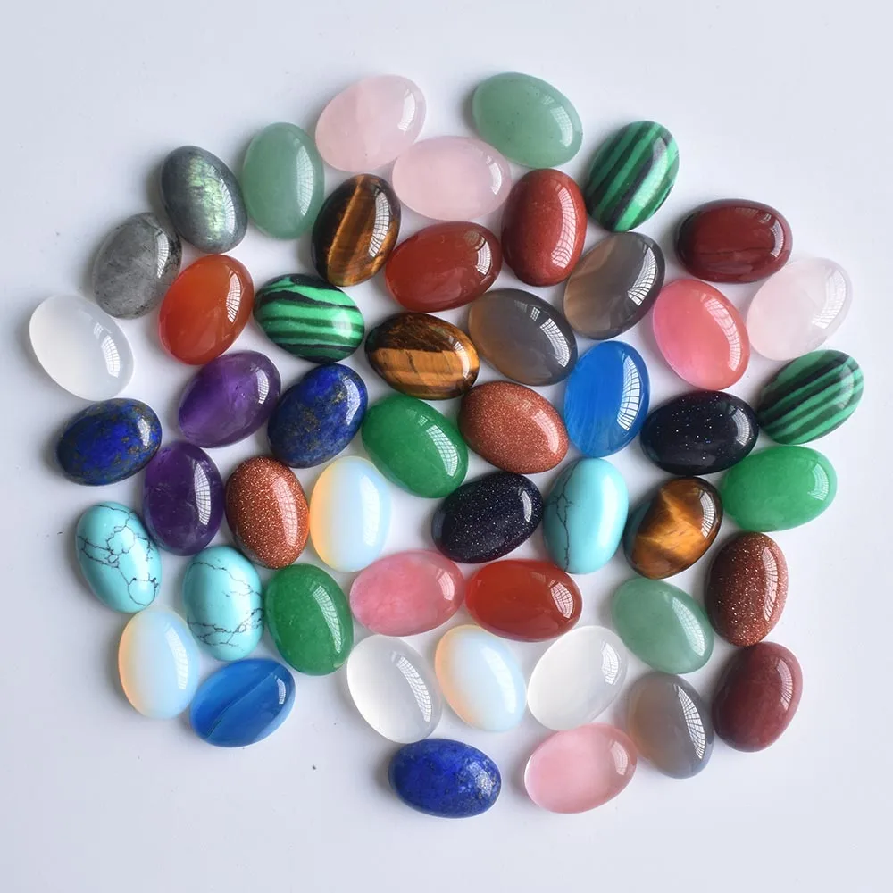 2020 Modischer Bestseller: Gemischte Naturstein-Oval-Cabochons aus Tigerauge und Opal, 10x14mm, Großhandel 50 Stück/Lot, kostenloser Versand – Detail 2