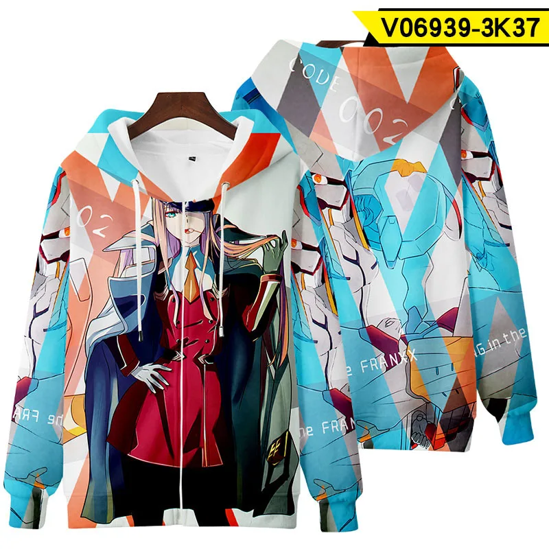 Sweat-shirt à capuche avec fermeture éclair pour hommes et femmes, Costume de Cosplay Anime Darling In The Franxx Zero Two 02 HIRO ICHIGO MIKU KOKORO 3D