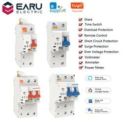 eWelink TUYA APP 1P 2P 10-100A 220V Smart WIFI Circuit Breaker Switch Power Energy kWh Meter Voltmeter Ammeter Voltage Monitor