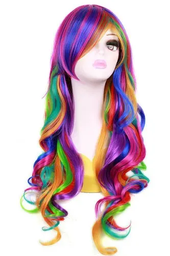 Rainbow Wigsสำหรับผู้หญิง24นิ้วยาวลากวิกผมสีสันWigsสำหรับคอสเพลย์ปาร์ตี้