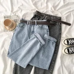 Fashion Women's Jeans Ninth-length Trousers Korean Streetwear High Waist Blue Black Denim Pants Baggy Mom Jeans Capri Bottoms