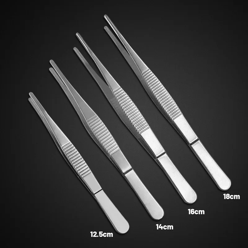 JINRUI Thickened stainless steel tweezers round head with teeth dressing tweezers straight elbow gripping tool gardening clamp