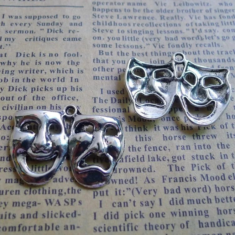 6 pieces/lot 22*30mm Grimace mask Charm Antique silver color Metal Pendant Bracelet key chain DIY handmade jewelry making