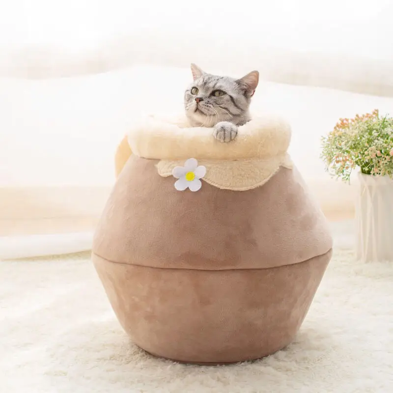 Warm Multi-purpose Cat Bed Foldable Plush Cat House Jar shaped Cave Thickened Pet Bed