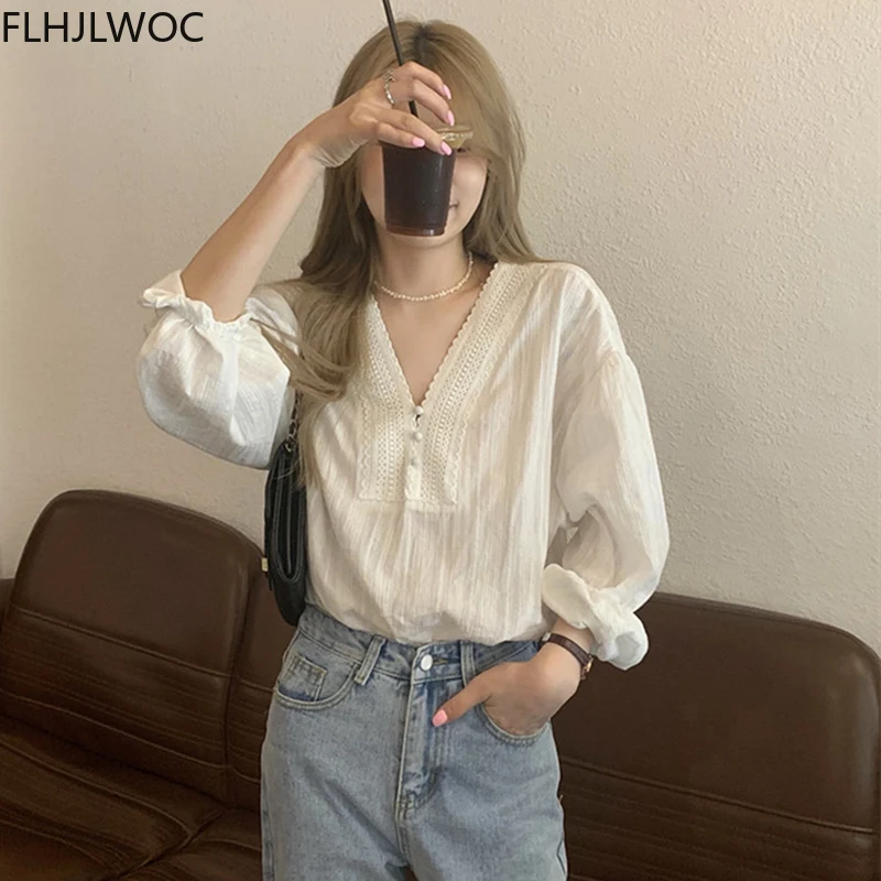 White Lace Tops Blusas Hot Sales 2021 Fall Autumn Women Cute Sweet Girls Casual Single Breasted Button Basic Shirts Blouses