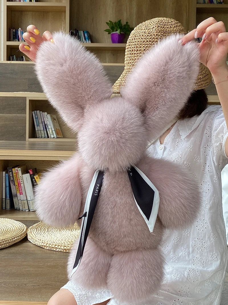 High Quality Fox Fur Rabbit Doll Real Fur Custom Color Personality Unique Luxury Birthday Gift Plush Toys For Children