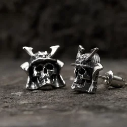 Personality Knight Skull Stud Earrings Silver Color Tiger Skull Earrings for Men Women Punk Party Earrings Vintage Jewelry