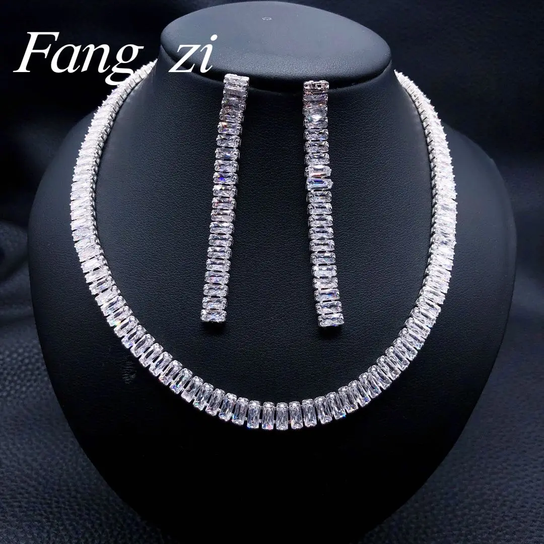 

Women's exquisite fashion jewelry set wedding bridesmaids Party Jewelry zircon necklace earrings set gift accessories wholesale