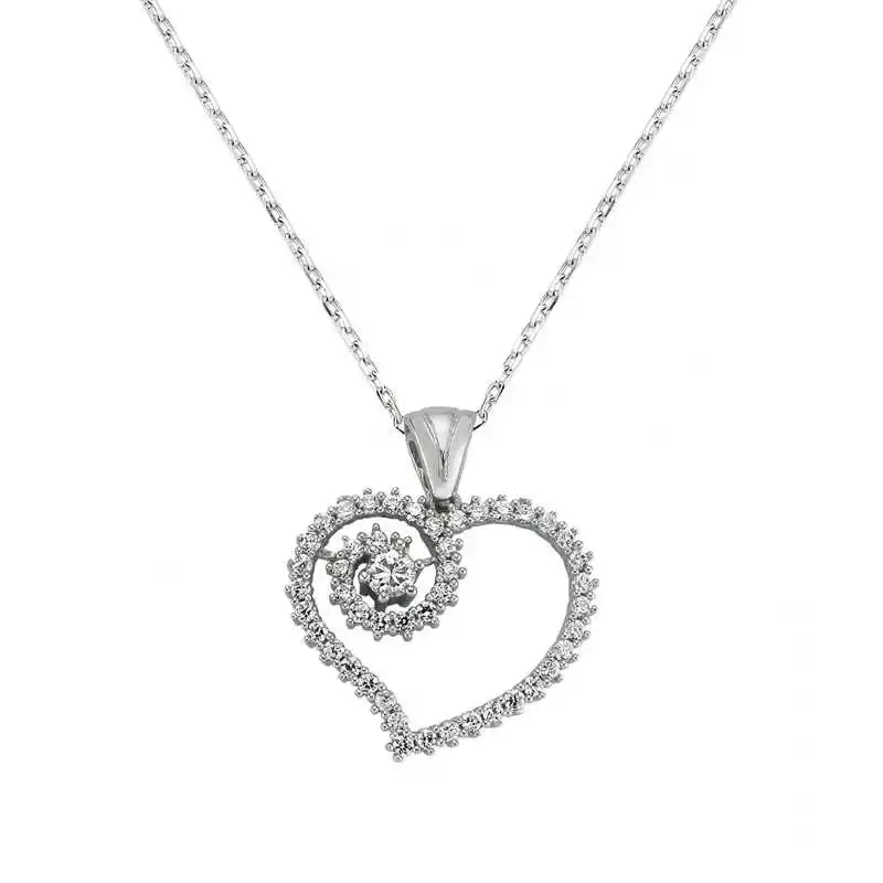 Sterling silver Heart Women Necklace Zircon Stone  925 Sterling Women Fine Jewelry Wedding Party Birthday Gift - Box - Pendant - Chain Choker - Female - Ladies - Fashion