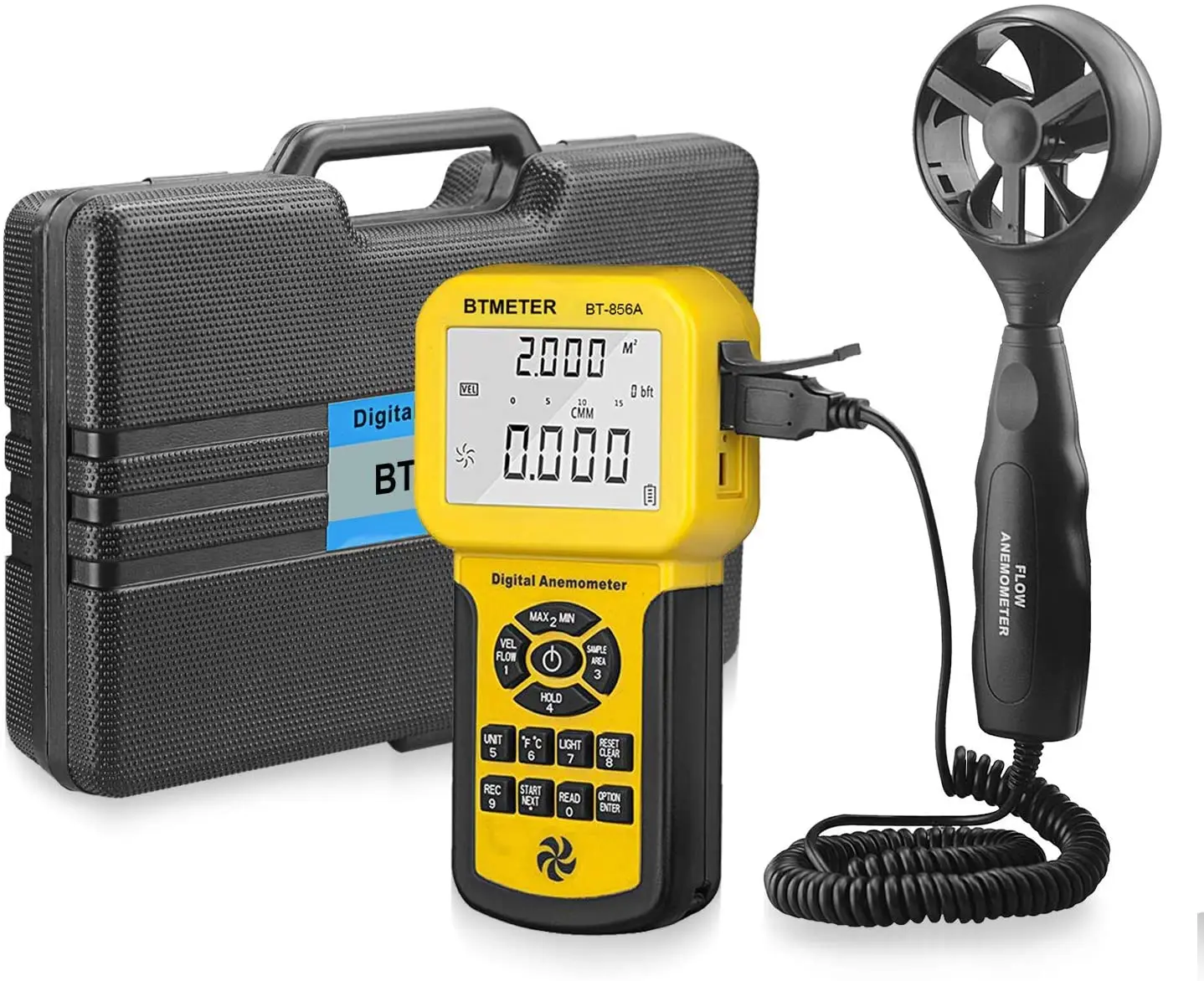 

BTMETER BT-856A Pro CFM Digital Anemometer Measures Wind Speed, Wind Flow, Wind Temp for HVAC Air Flow Velocity Meter with USB