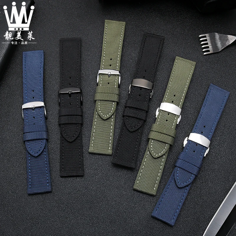 Nylon+ leather bottom layer watchband for Seiko 5 Canned wristband 18mm  20mm 22mm 23mm 24mm straps with stainless steel buckle