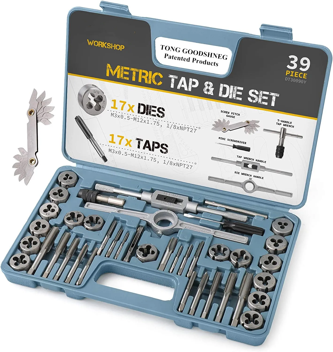 

39 Piece Metric Tap and Die Set.DIY Tapered Plug Hand Tapping, Cutting,Threading,Forming,Chasing Kit for Home DIY,Workshop