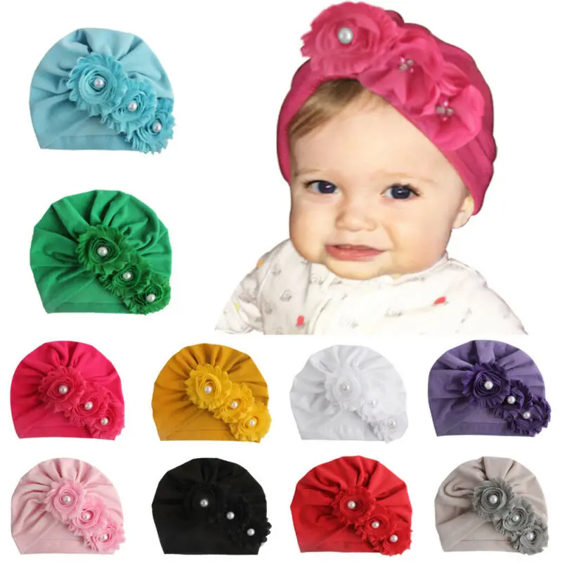 Gorros de algodón para recién nacidos, gorra suave de Color sólido con perlas, turbante para la cabeza, para primavera y otoño, Envío Gratis