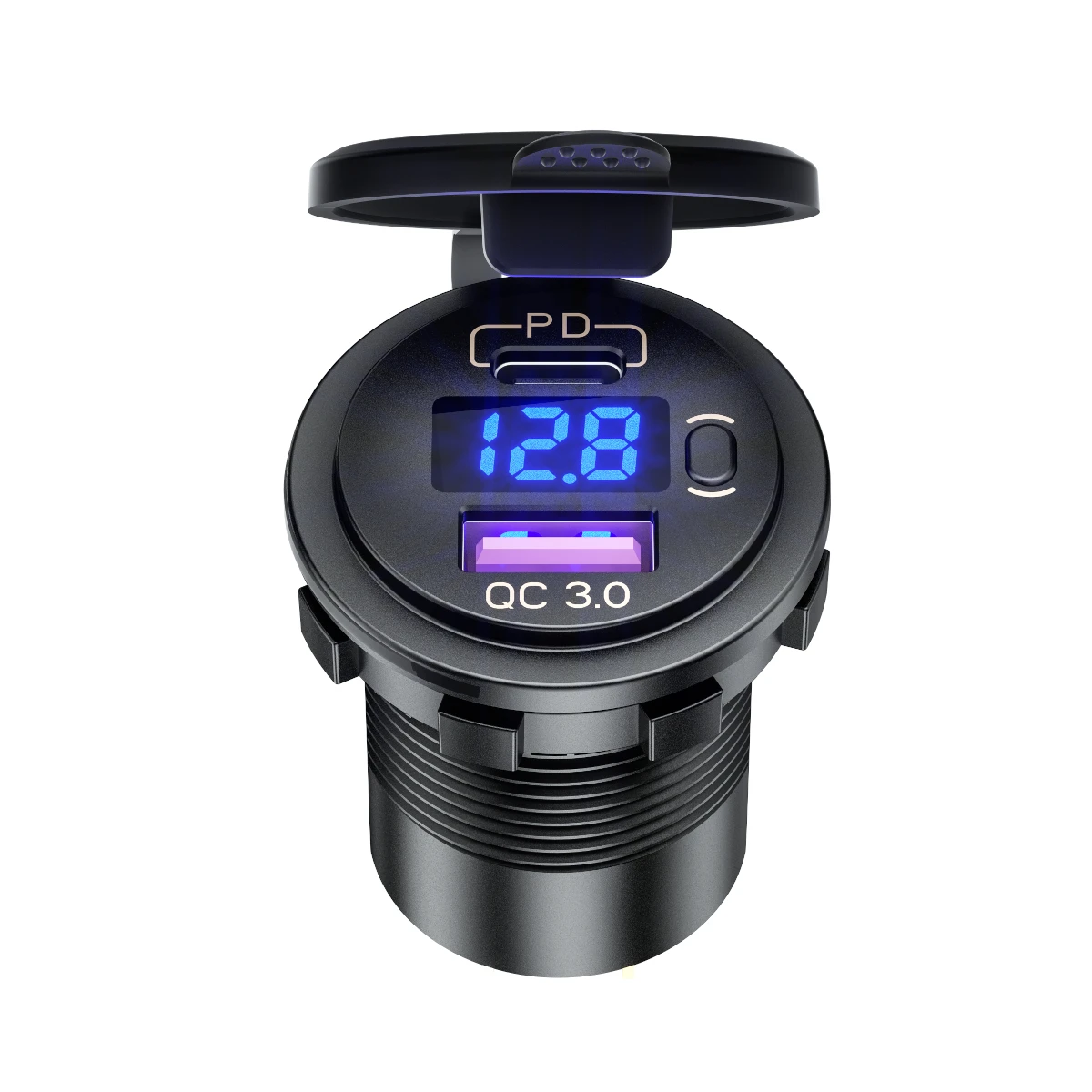 PD Type-C QC3.0 USB Car Charger Socket with Switch Voltmeter Power Outlet Quick Charge for 12V 24V Motorcycle RV Boat ATV