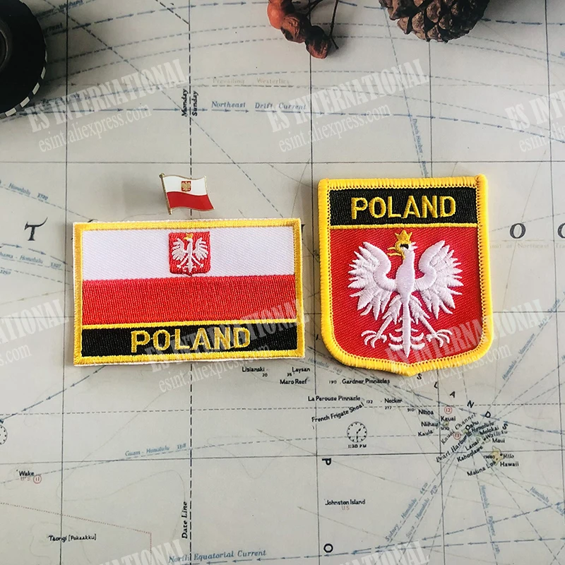 Polonia con aquila bandiera nazionale ricamo patch Badge regali scudo e forma quadrata Pin un Set sullo zaino bracciale in tessuto