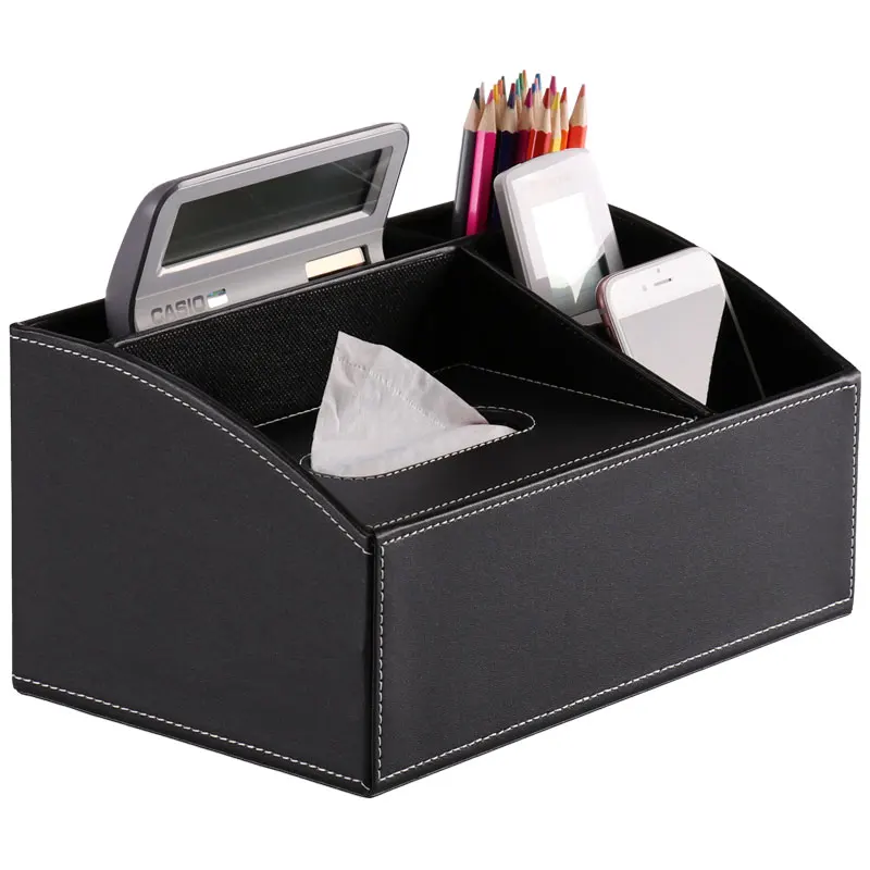 

Multifunctional Tissue Box PU Leather Remote Control Storage Box, Table Napkin Paper Box