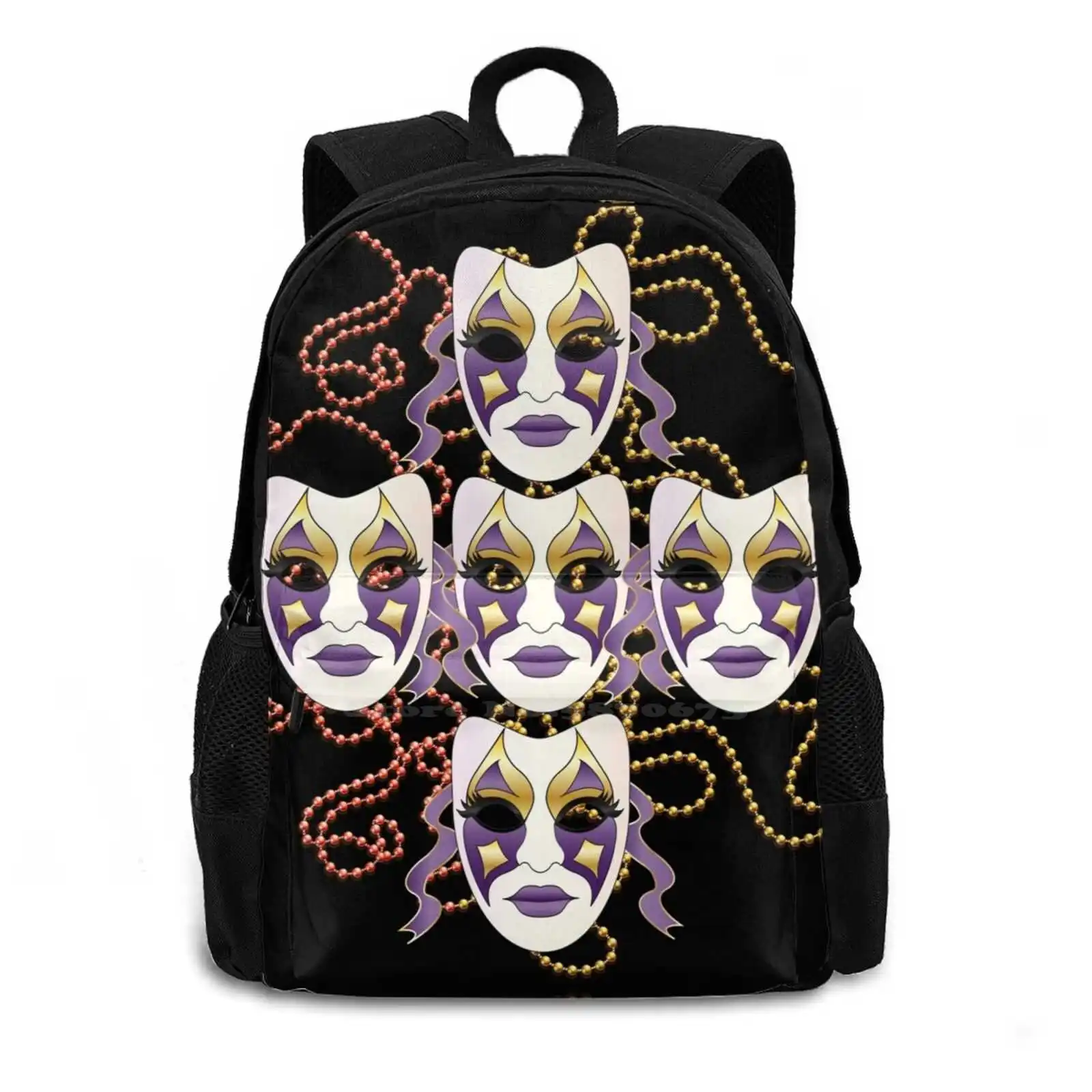 Masks And Beads With Transparent Background Bag Backpack For Men Women Girls Teenage Black Beads Strands Carnival Festival