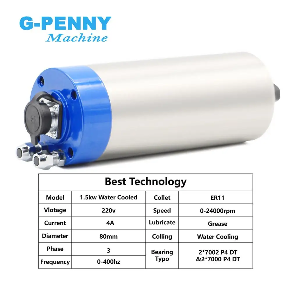 Imagem -02 - G-penny 1.5kw Er11 Refrigerado a Água do Motor do Eixo Rolamentos dos Peças 80x200 mm 024000rpm Precisão 0.01 mm para a Gravura de Trabalho de Madeira do Cnc