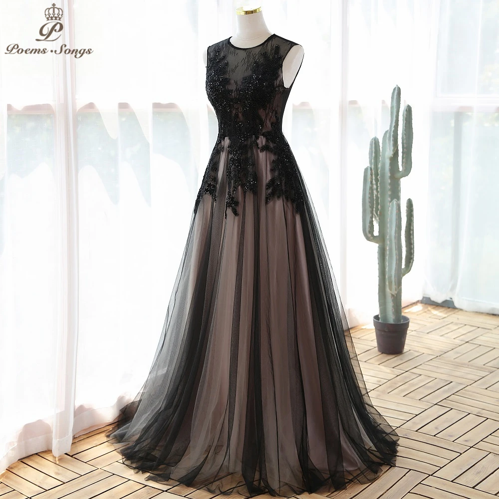 Elegant Sexy black Appliques style Evening dress  prom dresses evening gowns vestidos de fiesta robe de soirée de mariage