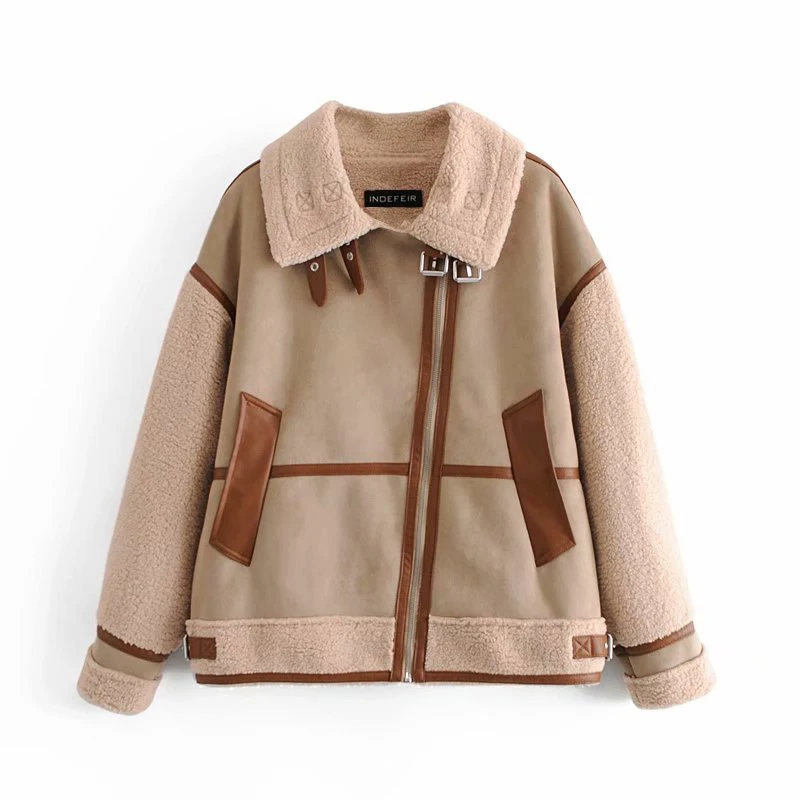 Winter Women New Keep Warm Splicing zipper Overcoat Female Fashion Simplicity Long Sleeve Lapel Coat