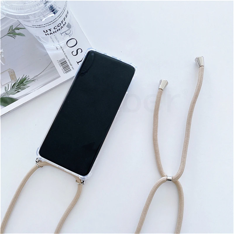 Casing ponsel transparan tali kabel Lanyard tali leher untuk Samsung S24 S23 S22 Plus S21 FE S20 Ultra S10 penutup silikon lunak