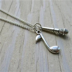 Handmade Music Note Necklace, Microphone & Music Necklace - Silver Color Chain, Music Lovers, Music Note, Mic, Singer Gift