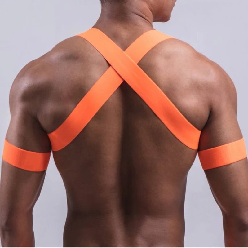 Fluorescent Color Men Elastic Shoulder Harness Fitness Band Hollow Straps Chest Strap Burning Man Stage Accessories XS3490