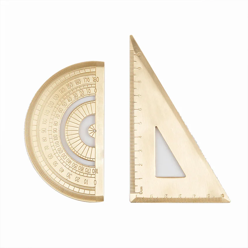 XIANQIN 18CM Metal Straight Ruler Brass Triangular Ruller Protractor Set Quality Stationery Office School Supplies THK 1.5mm