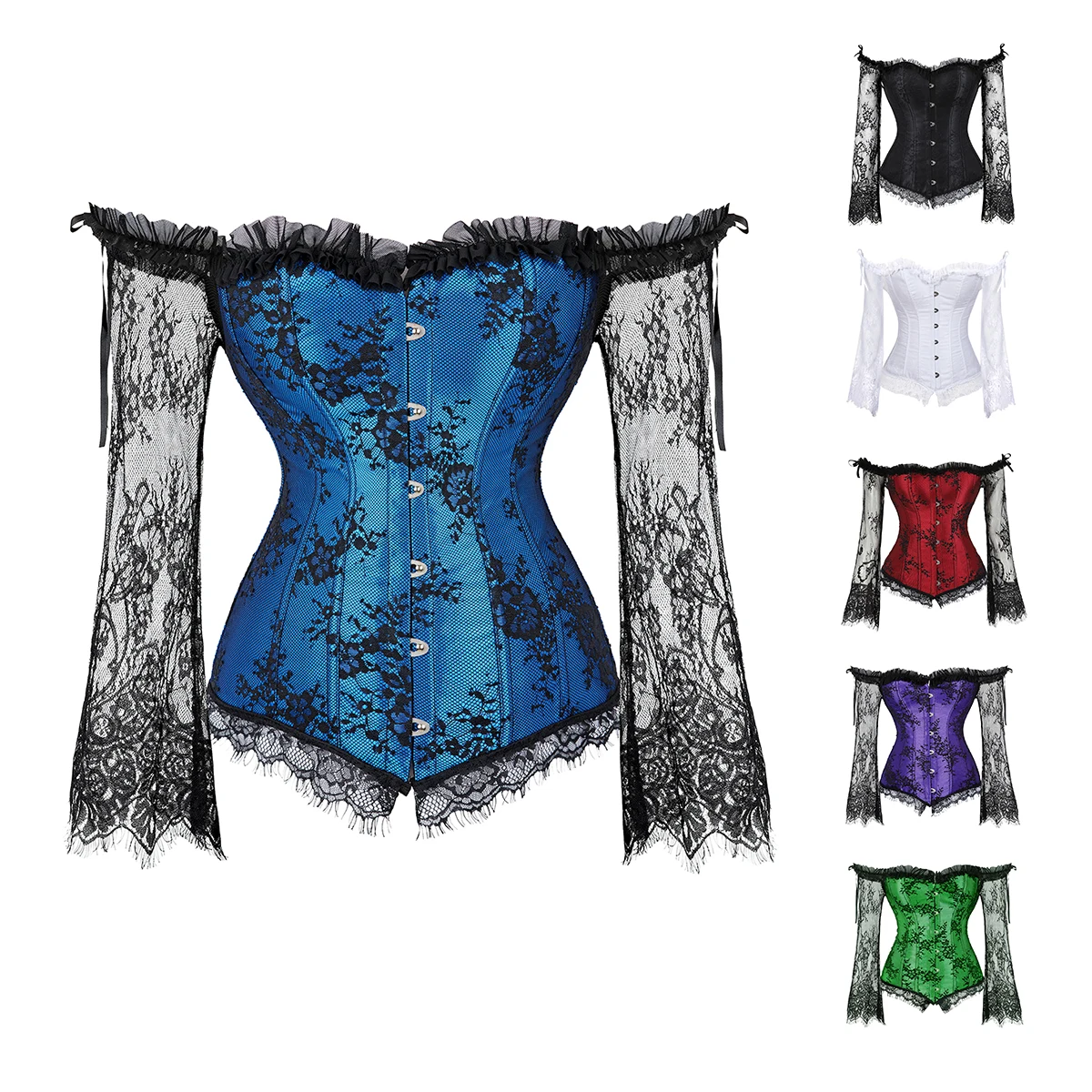 Corset Top With Sleeves Vintage Corsets Lingerie For Women Plus Size Sexy Lace Floral Corset Bustier Top Steampunk Gothic