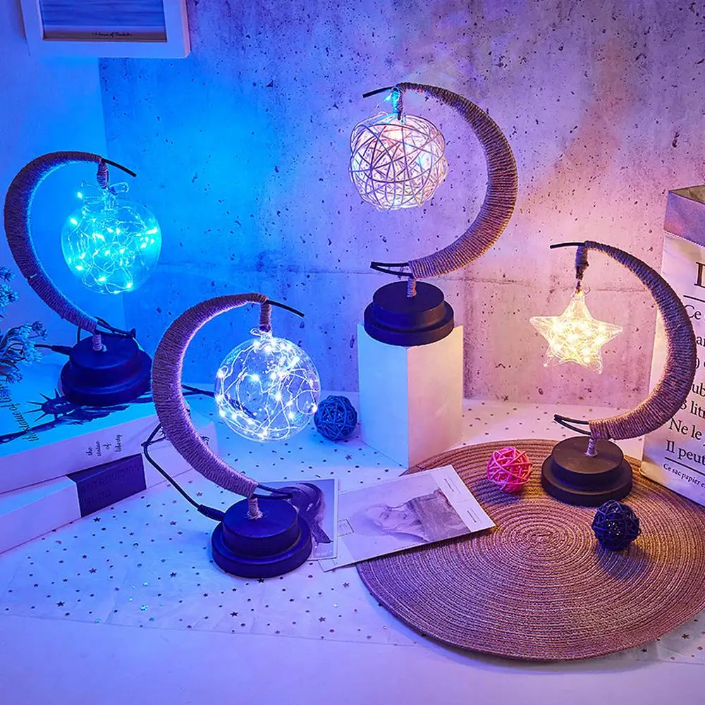 Led مصباح نجوم القمر ضوء كرة من السلال عيد الميلاد أضواء الأطفال هدية عيد ميلاد اليدوية حبل القنب USB الحديد المطاوع ضوء الليل