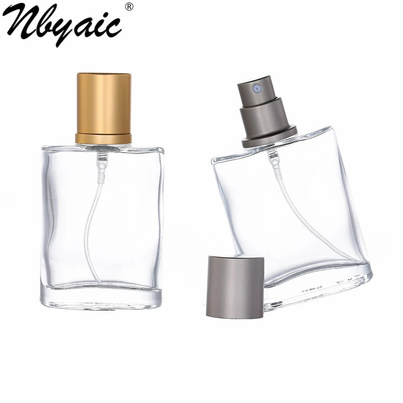 Nbyaic 50Pcs 30ml 50ml high-end portable transparent glas parfüm flasche mit gold und grau kappen, leere flasche spray flasche