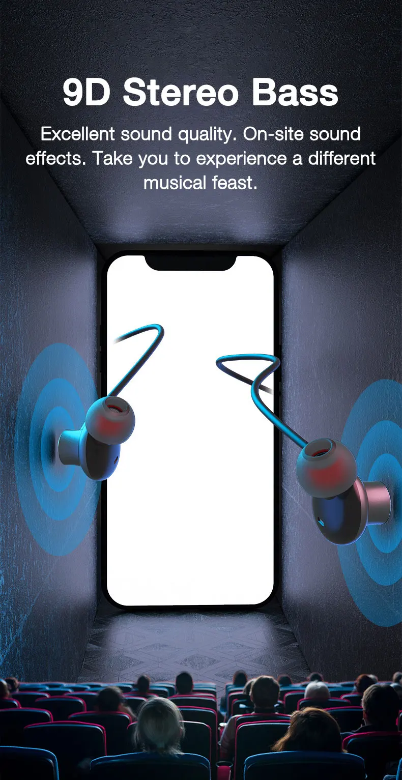 EARDECO 180-Stunden-Ausdauer Bluetooth-Kopfhörer Bass Drahtlose Kopfhörer mit Mikrofon Stereo-Kopfhörer mit Nackenbügel Sport-Headset TF-Karte – Detail 5