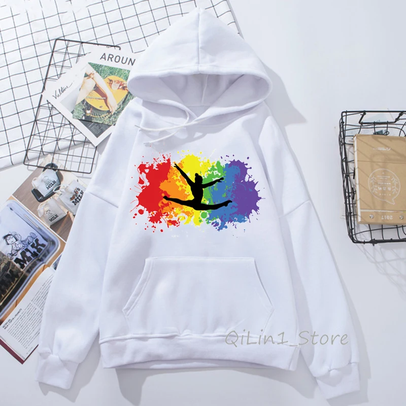 Watercolor Gymnastics Girl Design Harajuku Kawaii Hoodie Hat Sweatshirt 90s Tumblr Clothes Women Sports Gymnast Print Hoodies