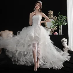 Vestido De novia corto y largo sin tirantes, traje De novia con tren, hecho a medida, novedad De 2023