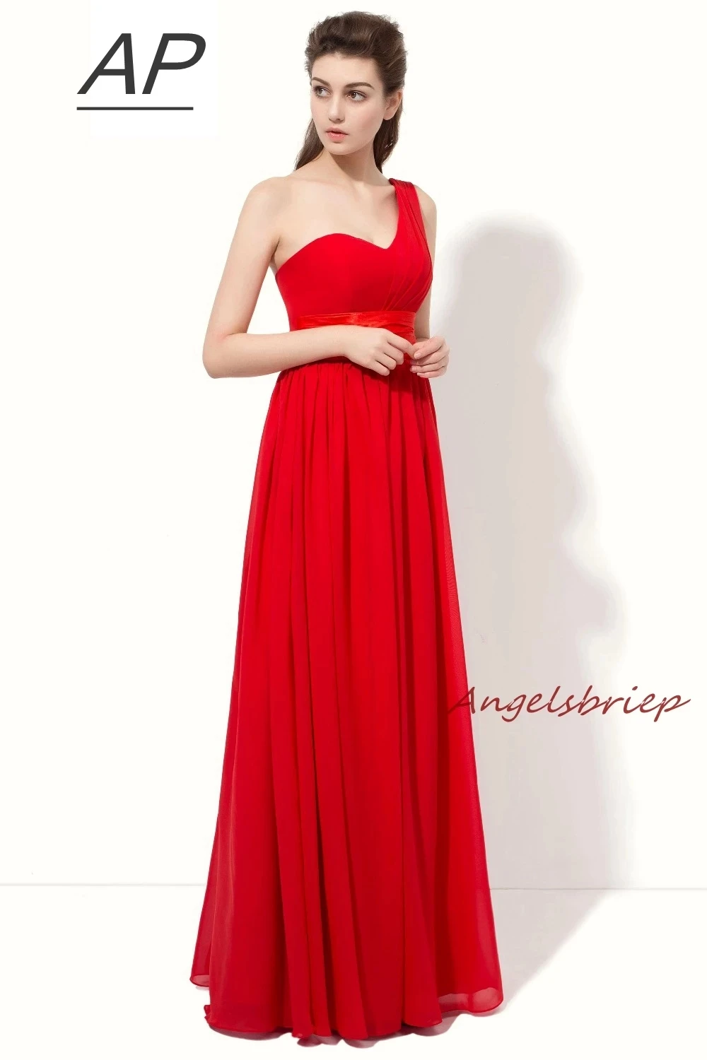 

Angelsbridep One-Shoulder Chiffon Bridesmaid Dress Long Sexy Sweetheart Sash Floor-Length Vestido De Festa Formal Party Gown