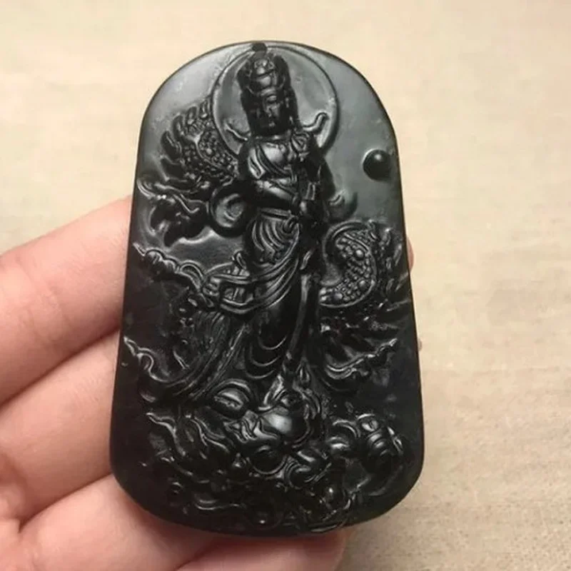 Pure Natural High Ice Medicine Wang Shi Jianglong Guanyin Pendant Atmospheric Men's Guanyin Safe Pendant