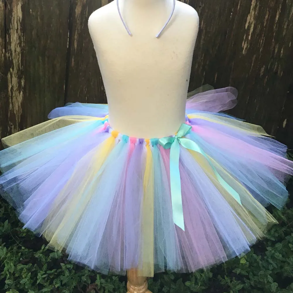 Girls Pastel Unicorn Tutu Skirts Kids Ballet Tulle Pettiskirts Tutus with Ribbon Bow and Hairbow Children Party Costume Skirts