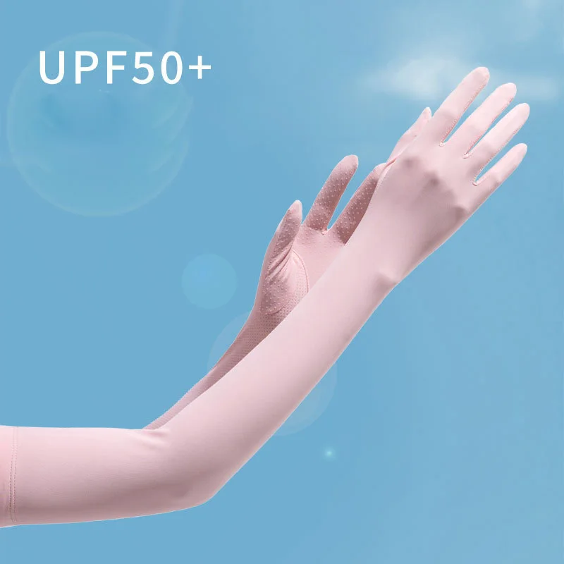 Summer Women Outdoor Sport UV Sunscreen Sun Cycling Glove Long Ice Silk Lace Non Slip Touch Screen Viscose Driving Mitten F6