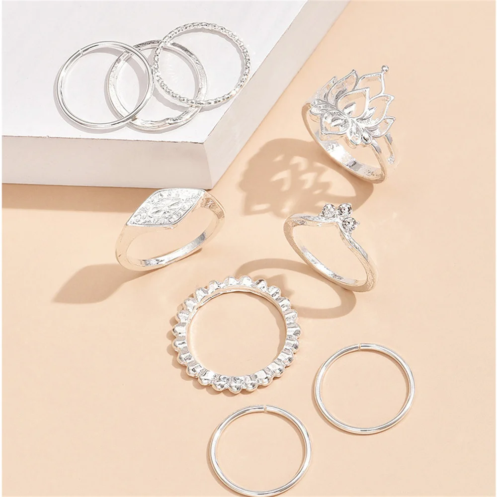 LXY-W Fashion Vintage Geometric Ring For Women 2021 New Silver-plate Lotus Eye Crystal Rings Set Trendy Personality Jewelry Gift