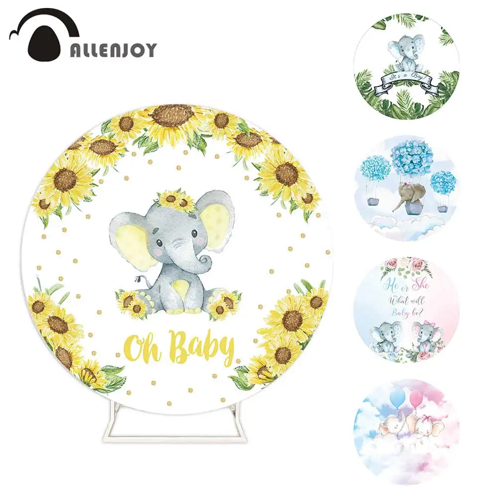 

Allenjoy Elephant Round Photography Backgrounds Pastel Kid Birthday Banner Curtains Celebrate Child Party Photo Flowers Covers