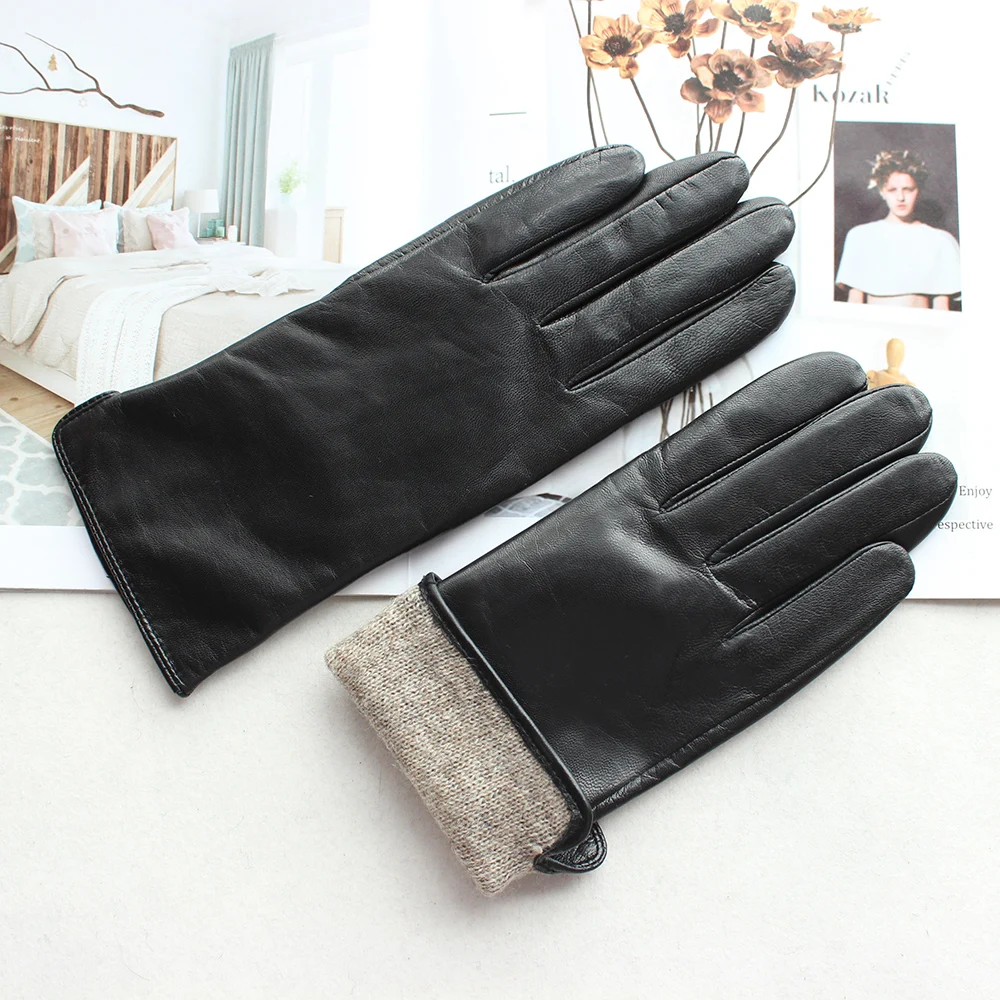 Bickmods New Women\'s High-Quality Leather Gloves Two Styles Black Short Imported Sheepskin Gloves Keep Warm In Winter