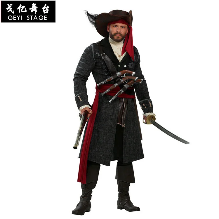 

Cos luxury captain Pirate Costume Halloween Easter performance costume men's black beard Pirate Costume