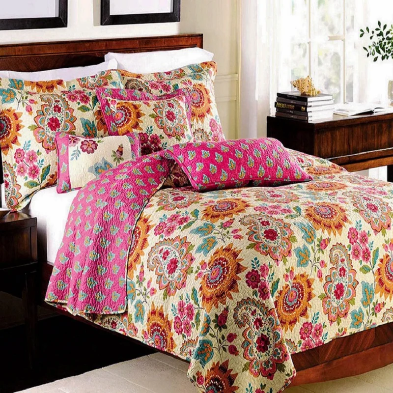 CHAUSUB More Pattern Cotton Quilt Set 3PCS Bedspread on the Bed Quilted Bed Cover Queen Size Printed Coverlet Summer Comforter