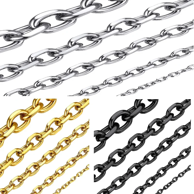 Stainless Steel O Chain For Men Women Rolo Necklace for Pendant Gold/Silver/Black Color Cable Link Gift 2mm 3mm 4mm 5mm 6mm Wide