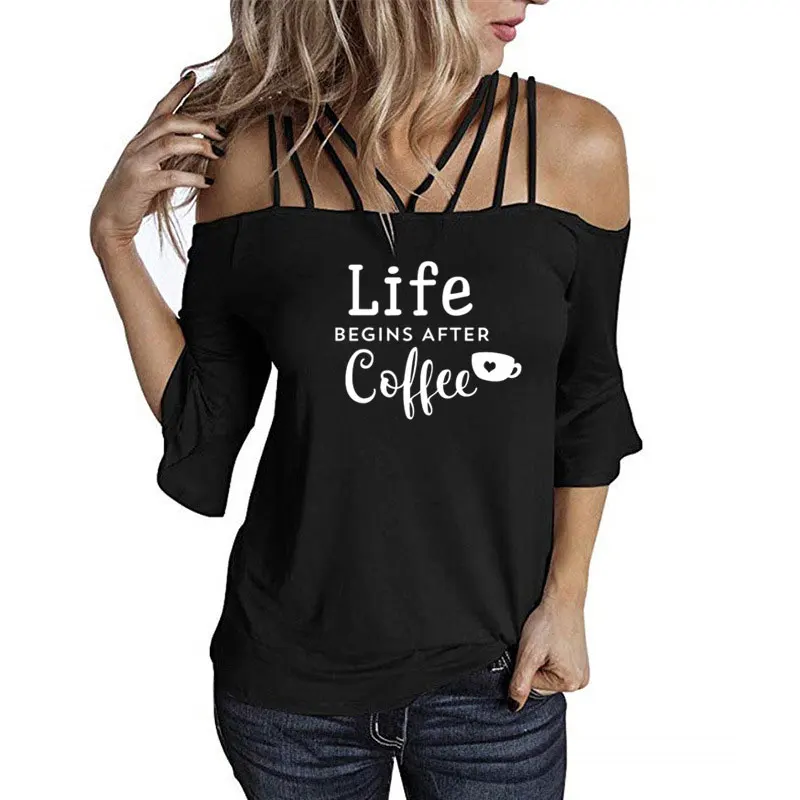 Summer Women T Shirt Life Begins After Coffee Print Tshirt Women Short Sleeve  Loose T-shirt Ladies Causal Tee Shirt Tops