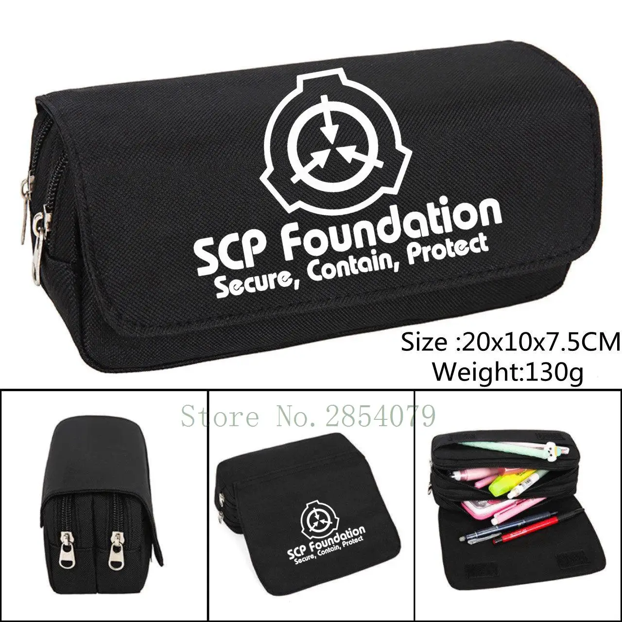 Game SCP Foundation Pencil Case Anime Make up Cosmetic Bag Student Stationery Multi-function flip Bags Gift