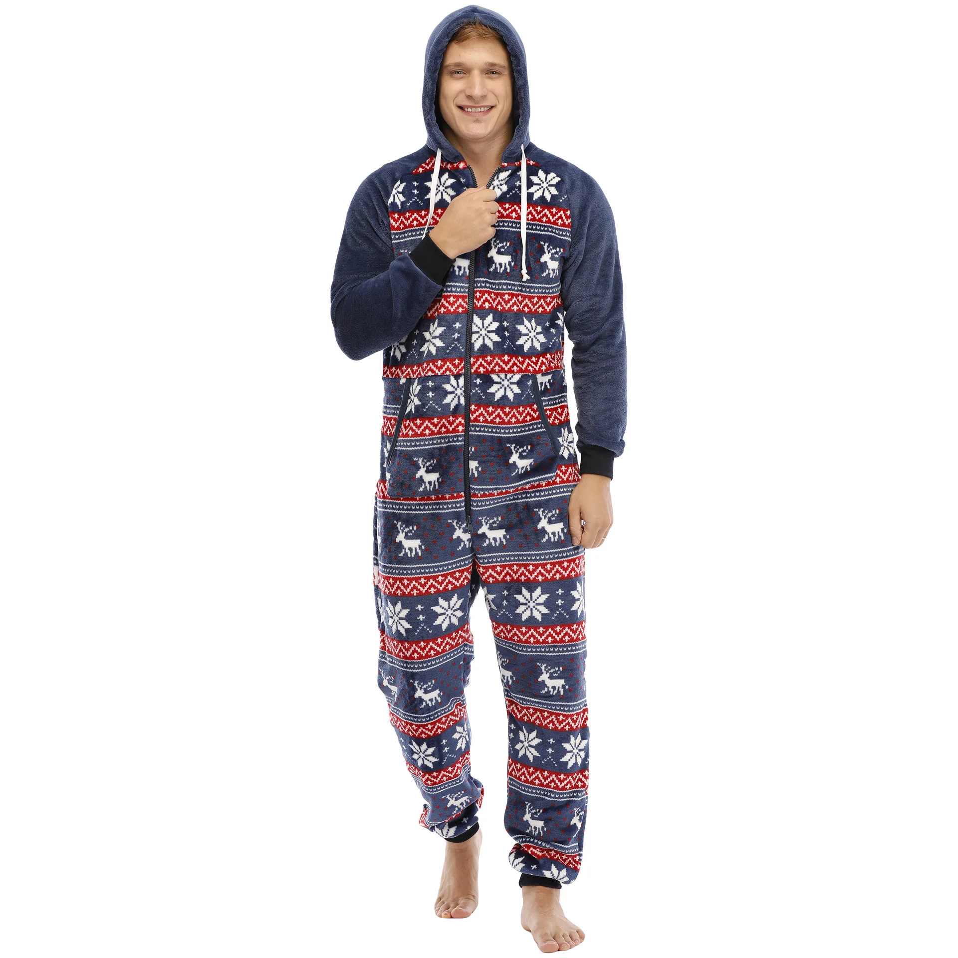 Pijamas navideños de franela para hombre, sudaderas con capucha, ropa de calle cálida, monos de pijama de manga larga, monos de invierno