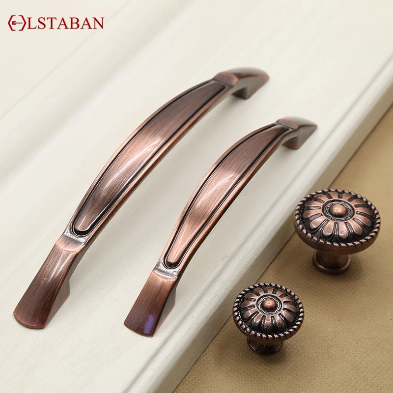 LSTABAN Chinese Style Light Luxury Simple Red Bronze Door Handle Zinc Alloy Wardrobe Shoe Cabinet Cupboard Bookcase Door Handle